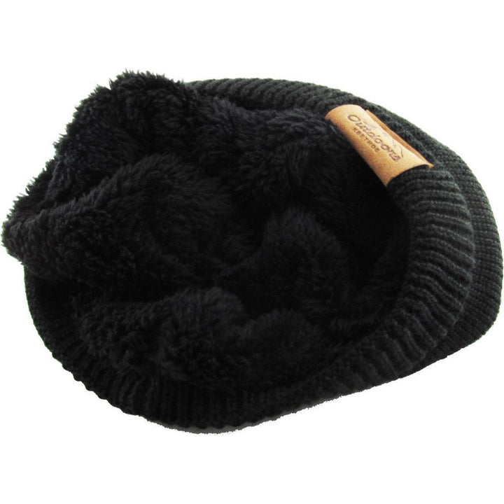 THICK OVERSIZED SLOUCH BEANIE SHERPA FLEECE LINED - Sort Hue - Hue fra Ethos hos The Prince Webshop