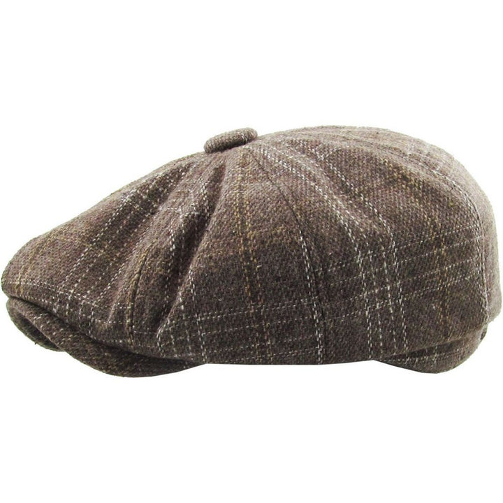 Ethos Plaid Button Top Flat Cap - Brun Peaky Blinders Stil - Flat Cap fra Ethos hos The Prince Webshop