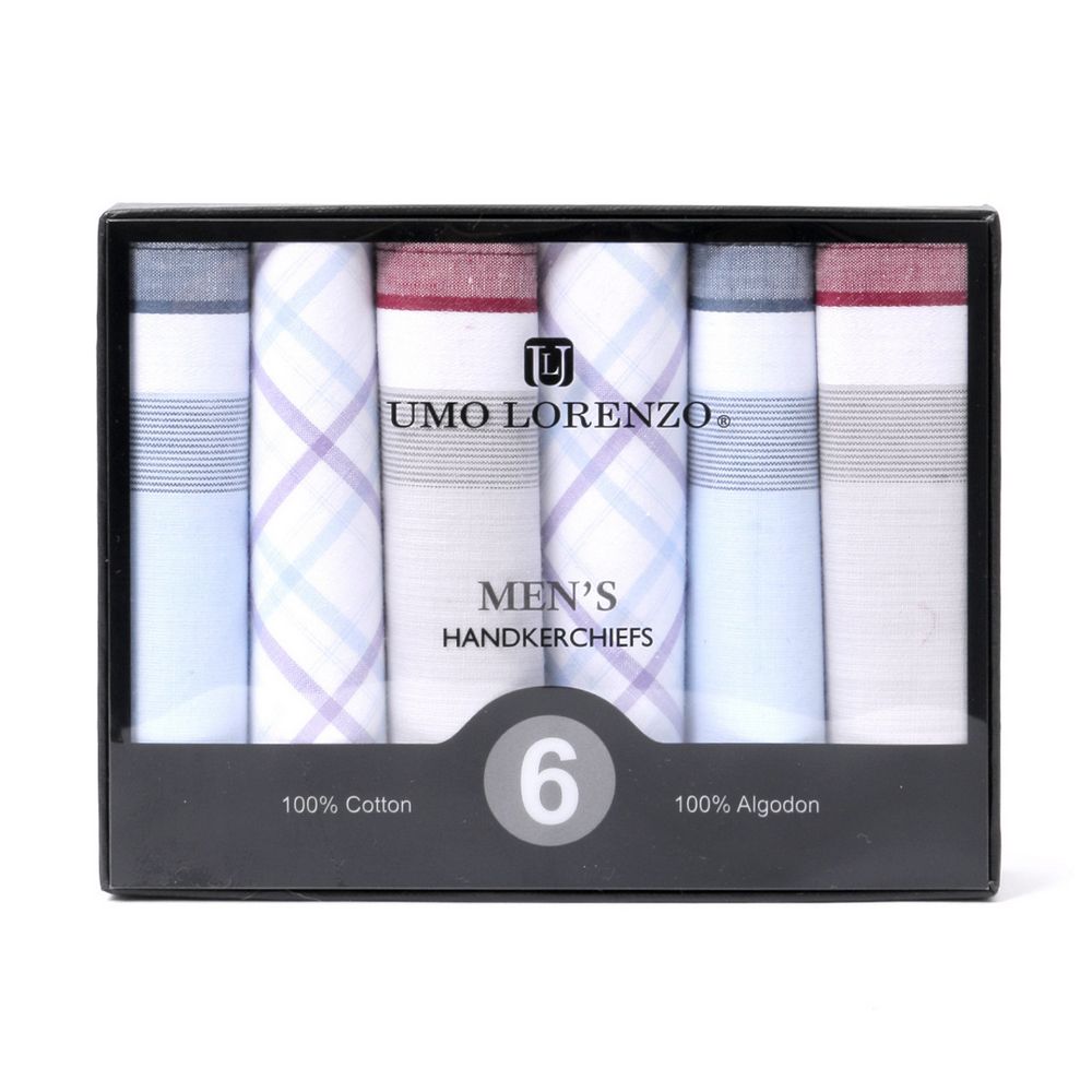 6 stk. BOX Sky Blue, Peach & Gray  Lommetørklæder i 100% Bomuld - Lommetørklæde fra Umo Lorenzo hos The Prince Webshop