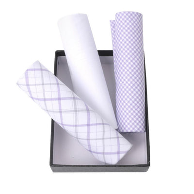 3 stk. BOX Solid & Plaid Greys Lommetørklæder i 100% Bomuld - Lommetørklæde fra Umo Lorenzo hos The Prince Webshop