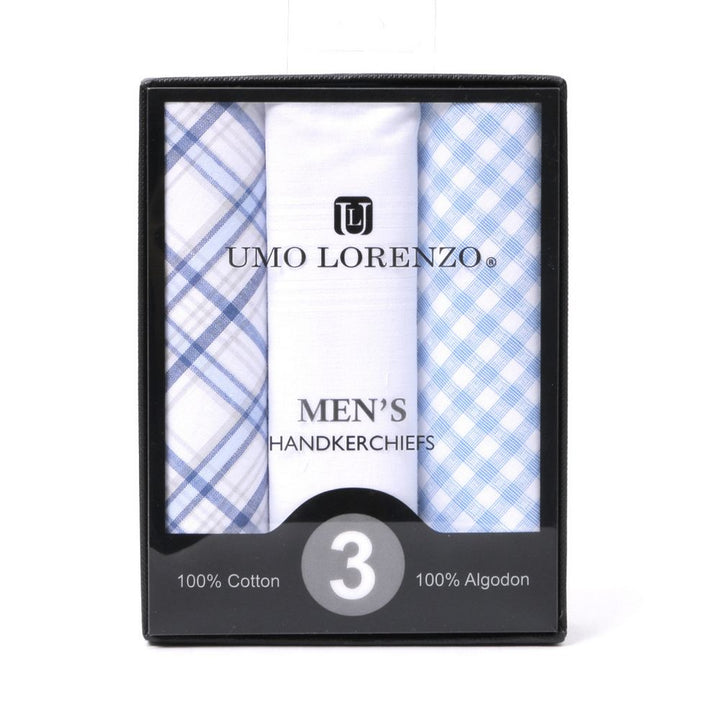 3 stk. BOX Solid & Plaid Blue Lommetørklæder i 100% Bomuld - Lommetørklæde fra Umo Lorenzo hos The Prince Webshop