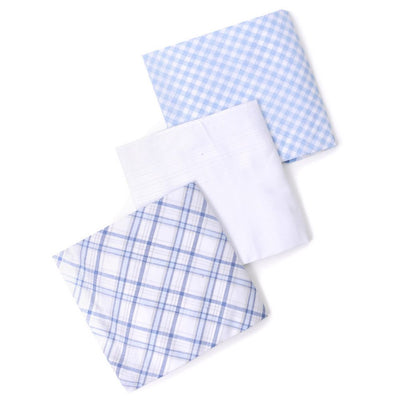 3 stk. BOX Solid & Plaid Blue Lommetørklæder i 100% Bomuld - Lommetørklæde fra Umo Lorenzo hos The Prince Webshop