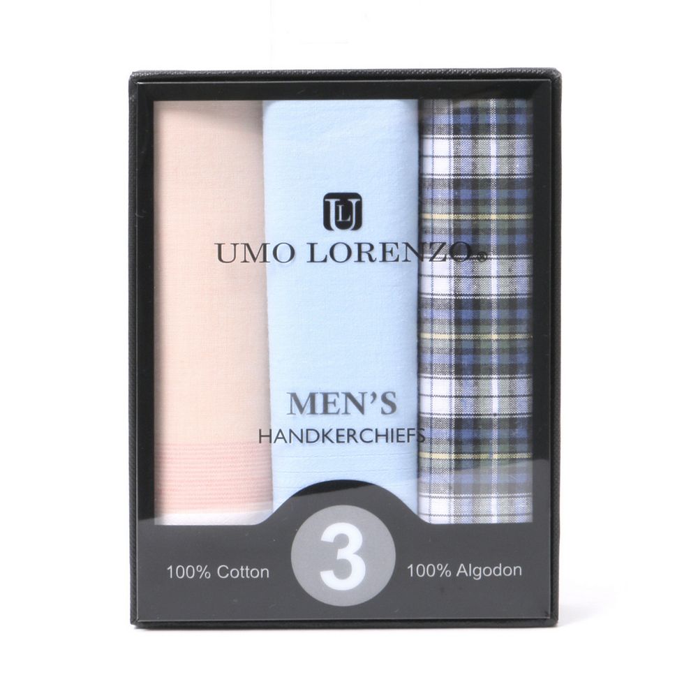 3 stk. BOX Peach, Blue Plaid & Sky Blue Lommetørklæder i 100% Bomuld - Lommetørklæde fra Umo Lorenzo hos The Prince Webshop