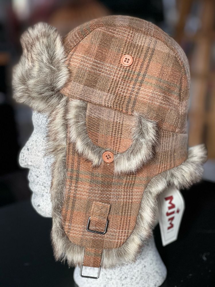 MJM Trapper Beanie Josh – Faux Fur Brown Check