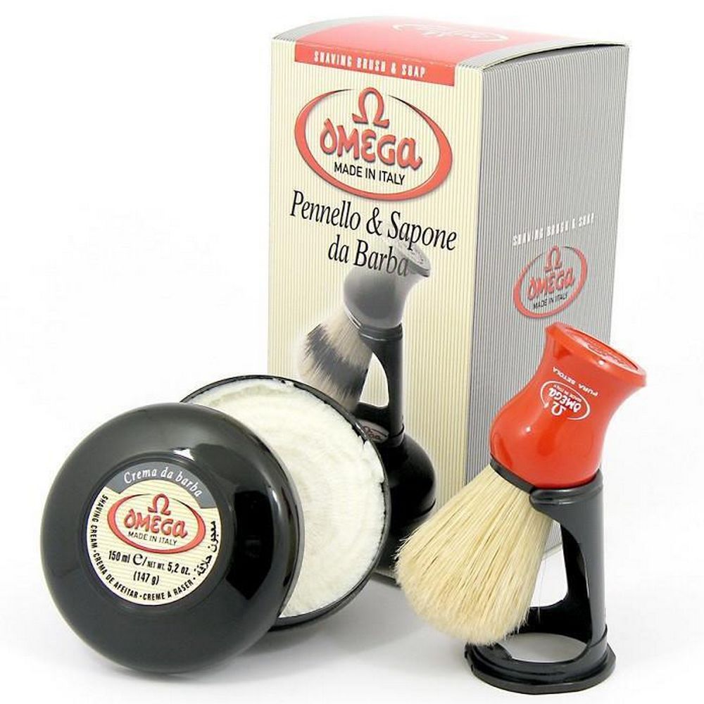 Omega Shaving Cream and Brush with Stand Kit - Shaving Brushes fra Omega Italy hos The Prince Webshop