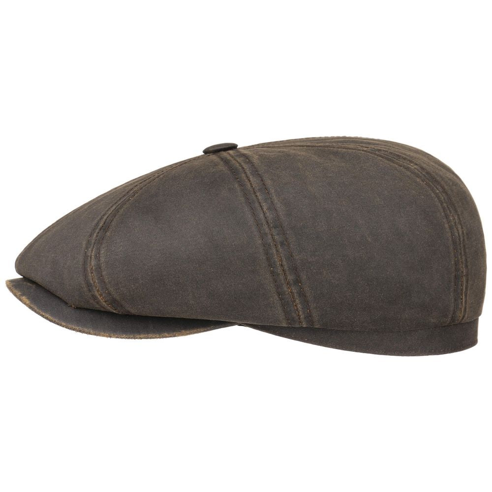 Stetson Hatteras Sixpence Flat Cap Brunt Oilskin Look - M (57 cm) - Flat Cap fra Stetson hos The Prince Webshop