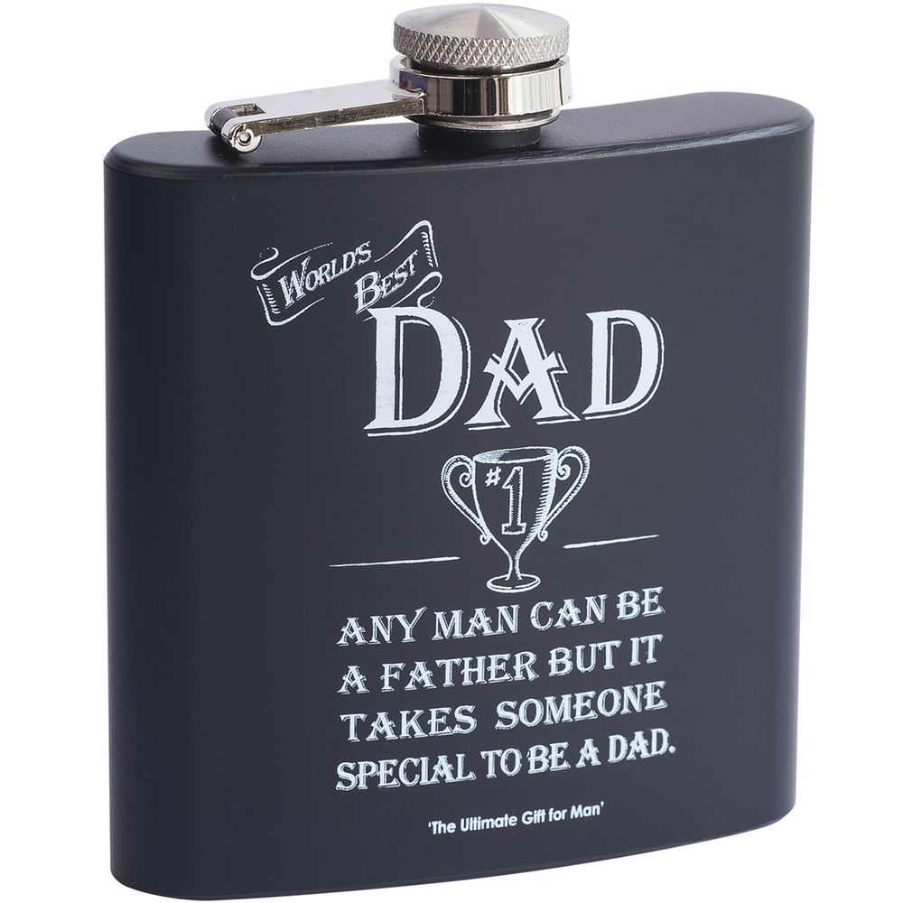 Lommelærke Worlds Best Dad - Sort i Rustfrit Stål - 17 cl - Lommelærke fra The Ultimate Gift for Man hos The Prince Webshop