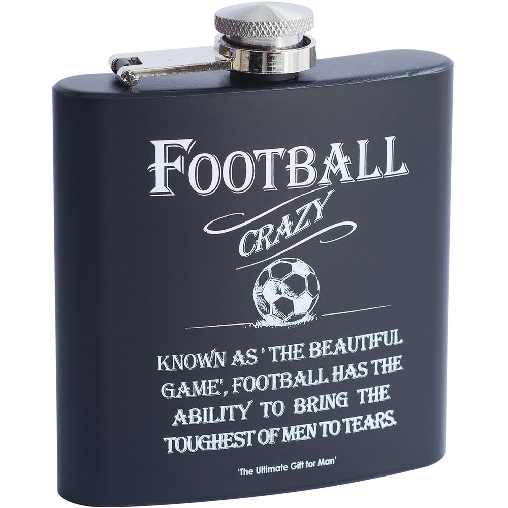 Lommelærke Football Crazy - Sort i rustfrit stål - 17 cl - Lommelærke fra The Ultimate Gift for Man hos The Prince Webshop