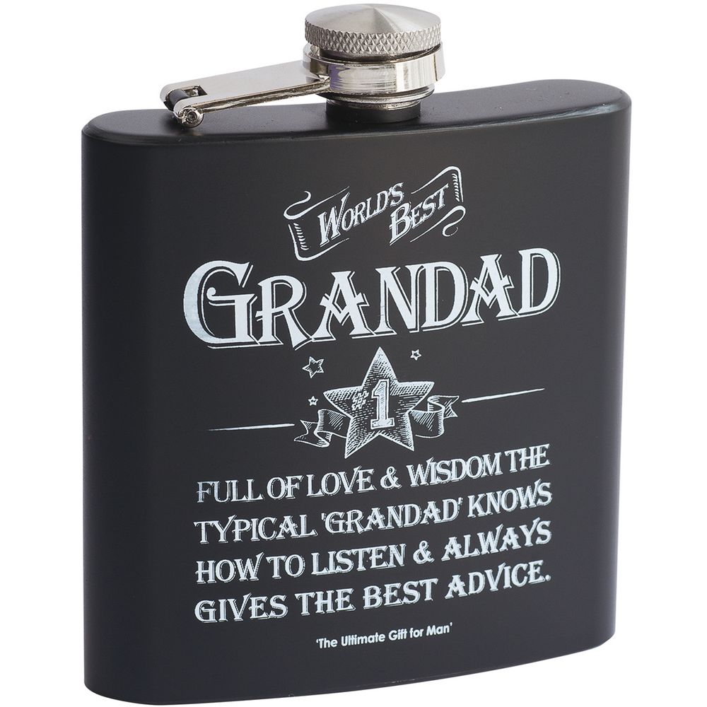 Lommelærke Worlds Best Grandad - Sort i Rustfrit Stål - 17 cl - Lommelærke fra The Ultimate Gift for Man hos The Prince Webshop