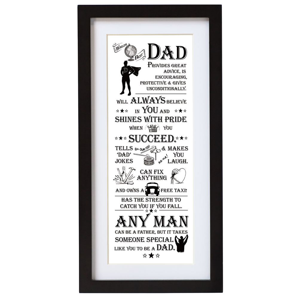 Wall Art Worlds Best DAD med Sort Ramme - Wall Art fra The Ultimate Gift for Man hos The Prince Webshop