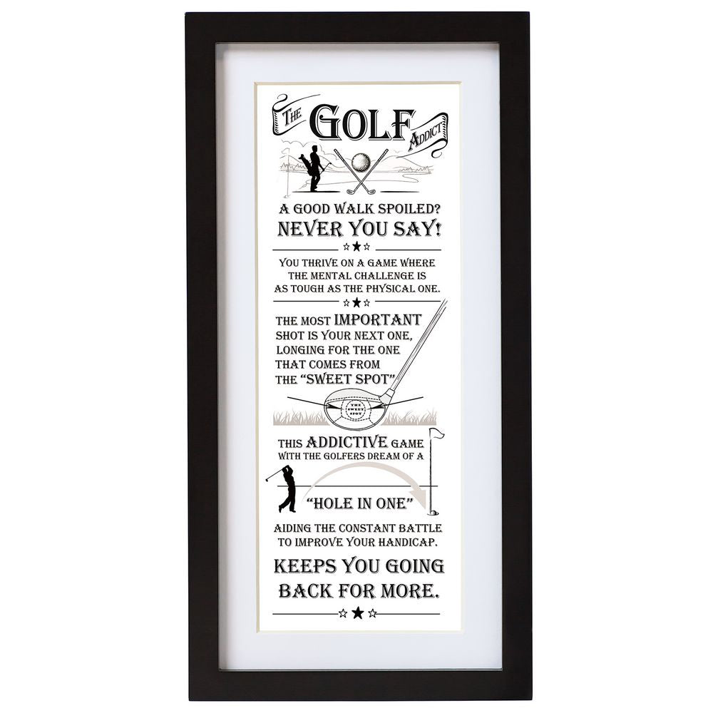 Wall Art The Golf Addict med Sort Ramme - Wall Art fra The Ultimate Gift for Man hos The Prince Webshop