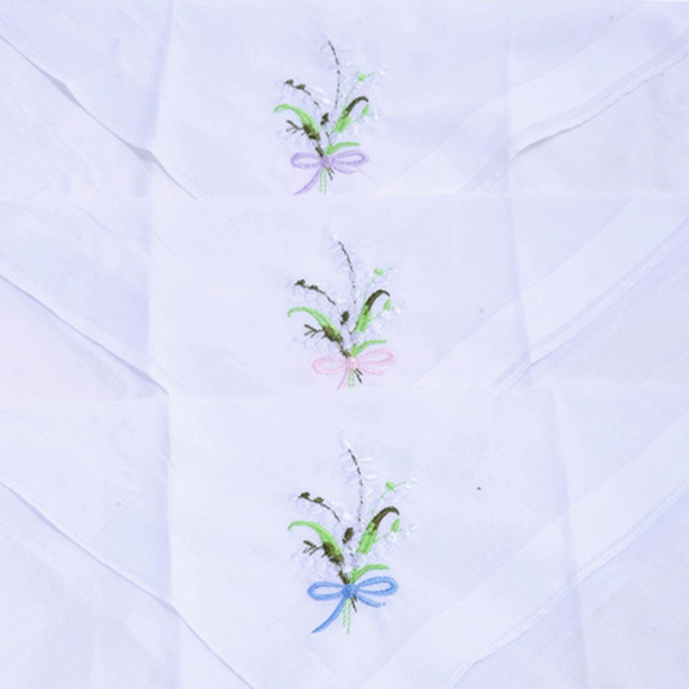 3 stk. Hvide Dame Lommetørklæder i 100% Bomuld - Broderet Blomsterbuket - Lommetørklæde fra Selini N.Y. hos The Prince Webshop