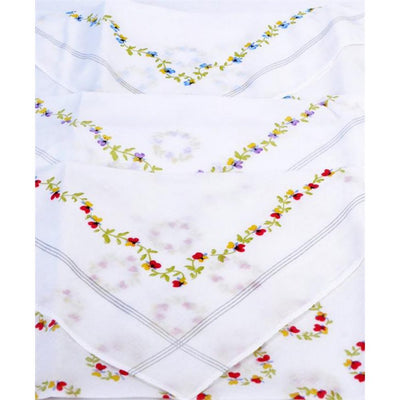 3 stk. Hvide Blomster Dame Lommetørklæder i 100% Bomuld - Dekor 3 - Lommetørklæde fra Selini N.Y. hos The Prince Webshop