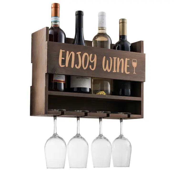 Wall Mounted Wine Rack with 4 Wine Glasses Included - Vin Glas fra Bezrat Barware USA hos The Prince Webshop