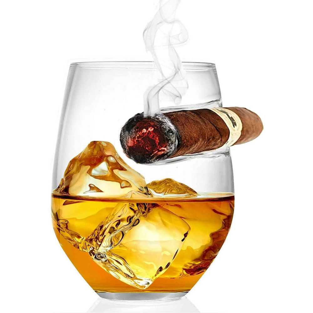 2 Stk. Whiskey Cigar Glasses - Round 10 oz - Cigar Rest - Whiskey Glas fra Bezrat Barware USA hos The Prince Webshop
