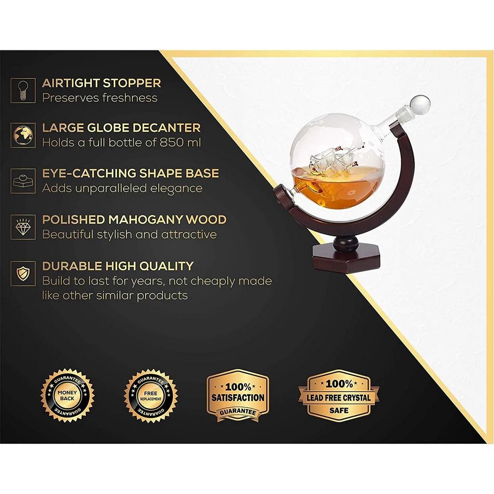 Whiskey Karaffel - Globus med Sejlskib - Whiskey Karaffel fra Bezrat Barware USA hos The Prince Webshop