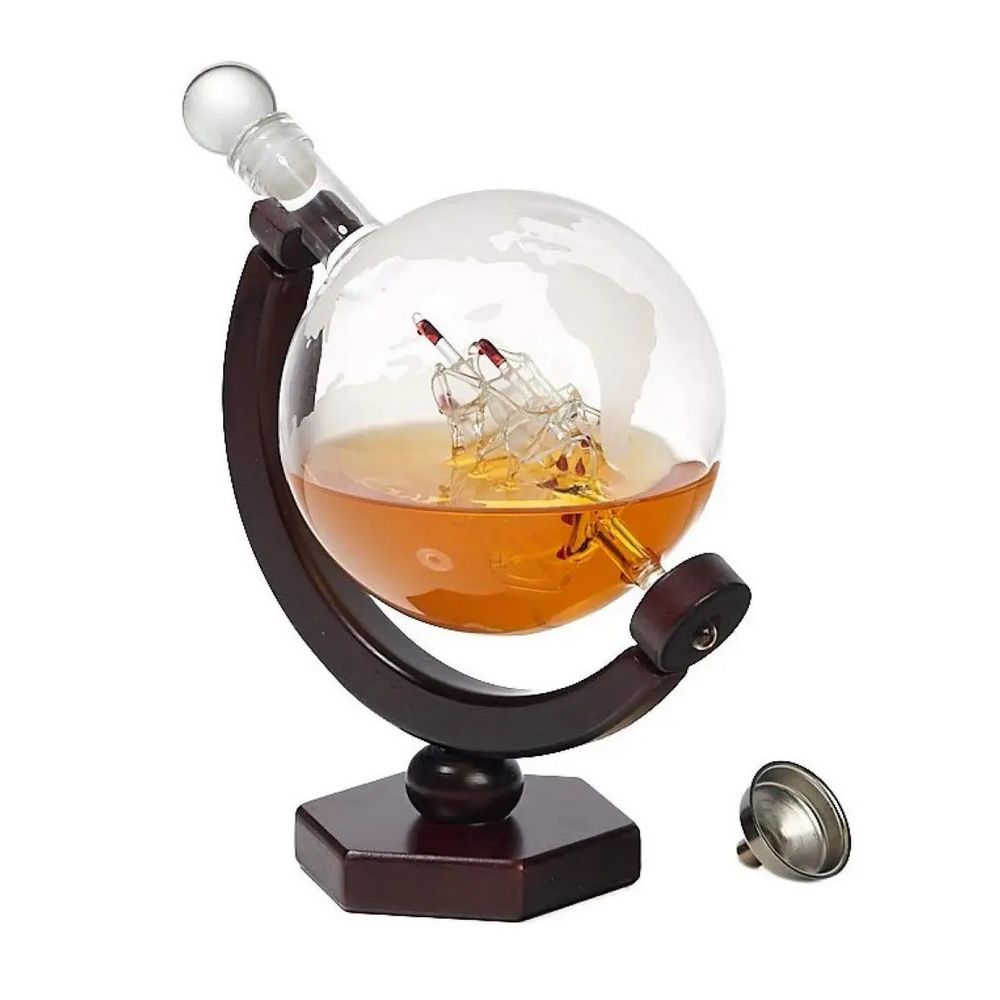 Whiskey Karaffel - Globus med Sejlskib - Whiskey Karaffel fra Bezrat Barware USA hos The Prince Webshop