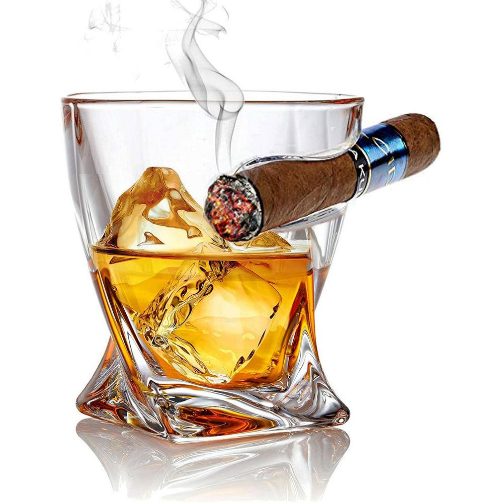 WHISKY ROCK BOX med Cigarholder Glas, Sten, Tang, Cigar Klipper & Askebæger - Whiskey Glas fra Bezrat Barware USA hos The Prince Webshop