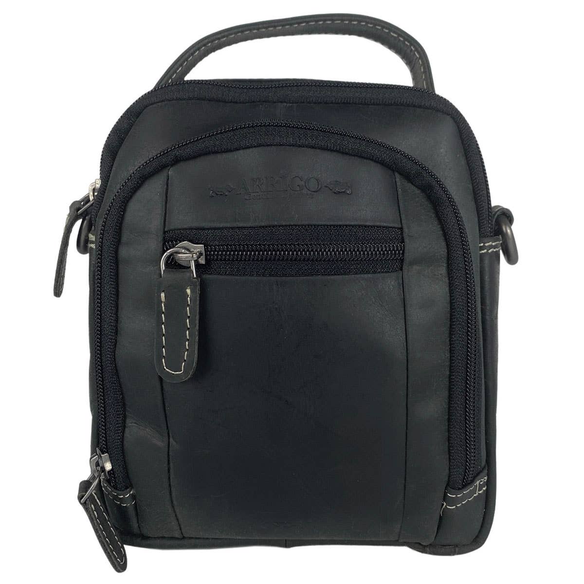 Arrigo Leather Crossbody Shoulder Bag &amp; Belt Bag - Black