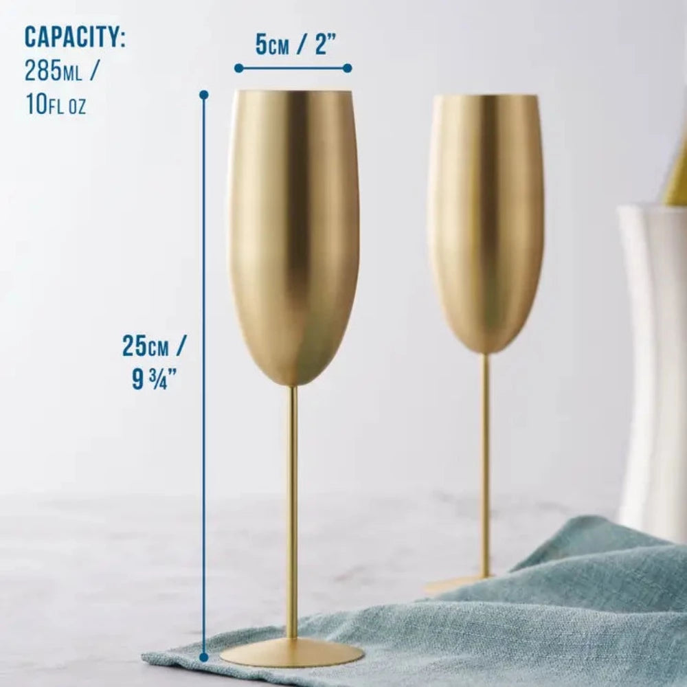 Oak & Steel - 4 Matte Gold Champagne Flutes - Champagne Glas fra Oak & Steel hos The Prince Webshop