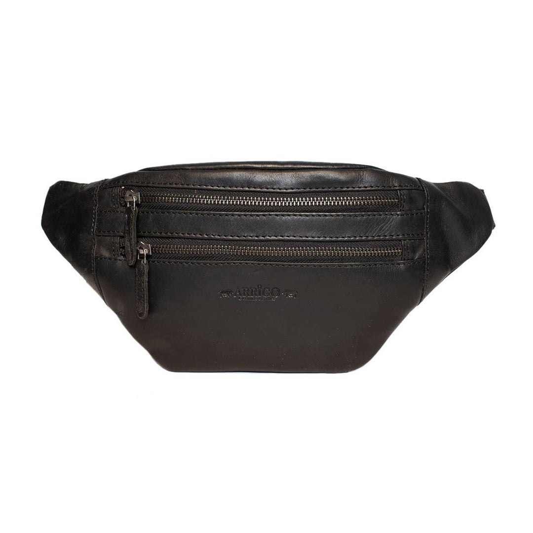 Leather Crossbody Bag - Fanny Pack - Belt Bag - Sort - Taske fra Arrigo hos The Prince Webshop