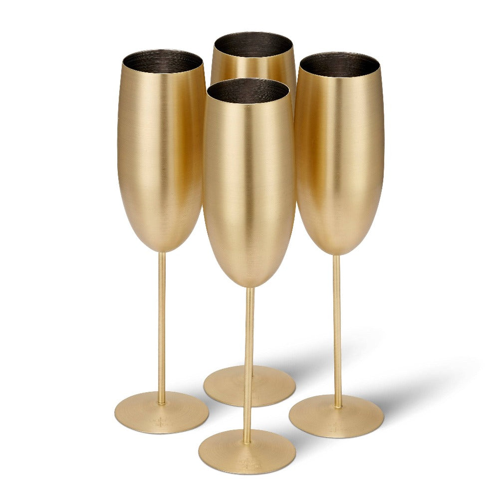 Oak & Steel - 4 Matte Gold Champagne Flutes - Champagne Glas fra Oak & Steel hos The Prince Webshop
