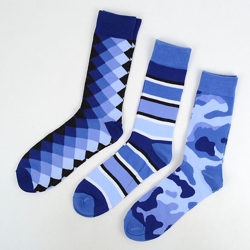 3 par Men's Blue Casual Fancy Socks  - Blå Strømper - Herre Strømper fra Parquet hos The Prince Webshop