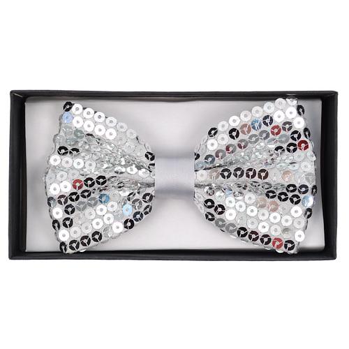 Butterfly Banded Bow Tie Men's Silver Sparkle Sequin - Butterfly fra The Prince's Collection hos The Prince Webshop