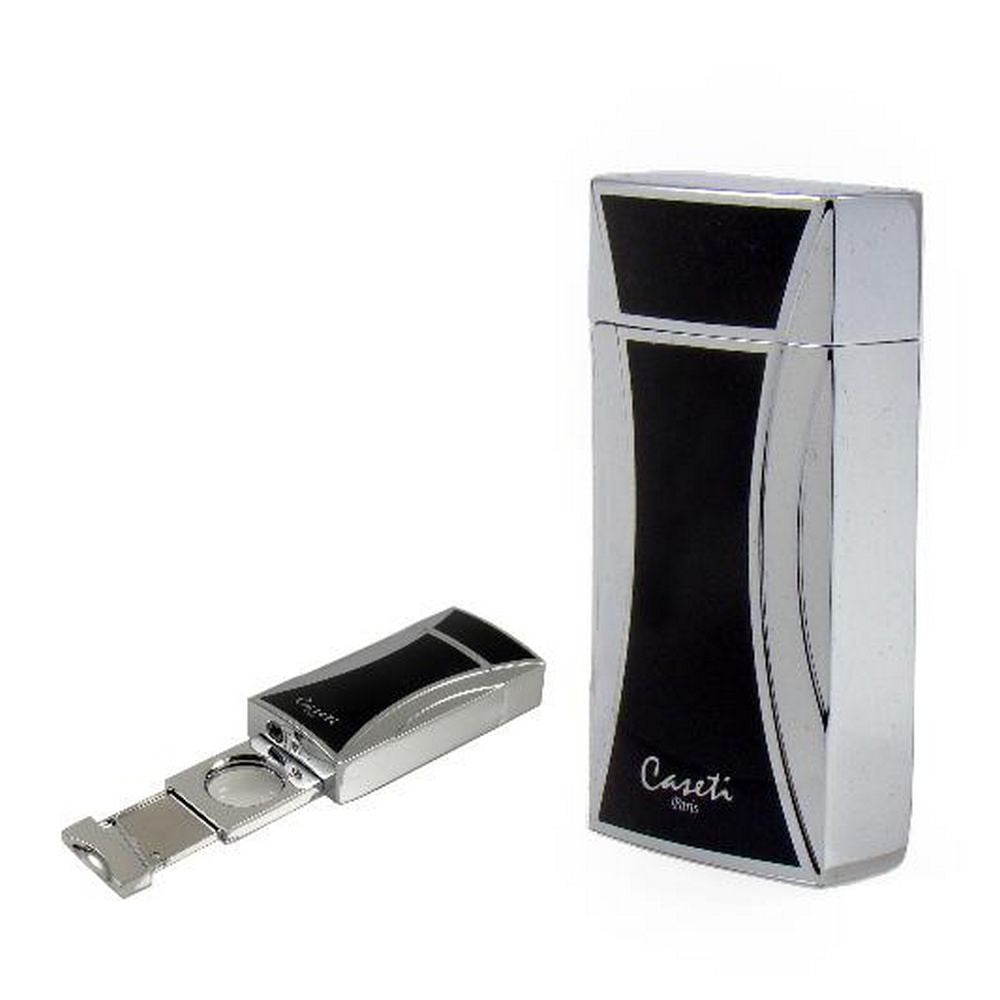 CASETI Lighter Chamonix Jet Sort/Chrome + Cutter - Lighter fra Caseti hos The Prince Webshop