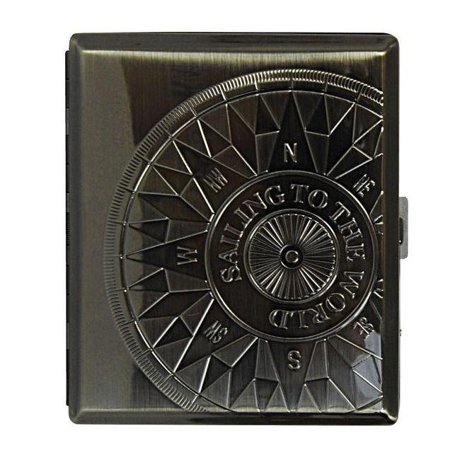 Cigaret Etui - 16 King Size - Antik Chrom Compass - Cigaret Etui fra Cool hos The Prince Webshop
