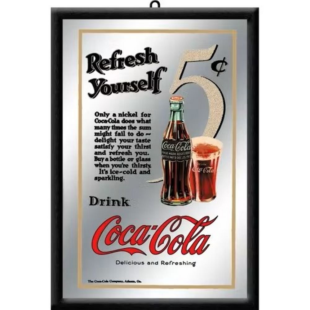 Coca-Cola 5 Cent Reklame Bar Spejl - Bar Spejl fra Retroworld hos The Prince Webshop