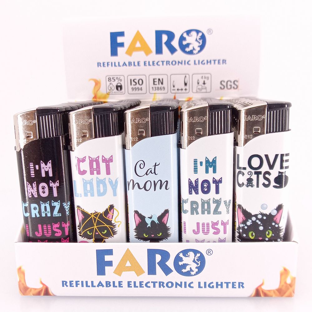 5 stk FARO Engangslighter med Elektrotænding - Cat Love - Lighter fra Faro hos The Prince Webshop