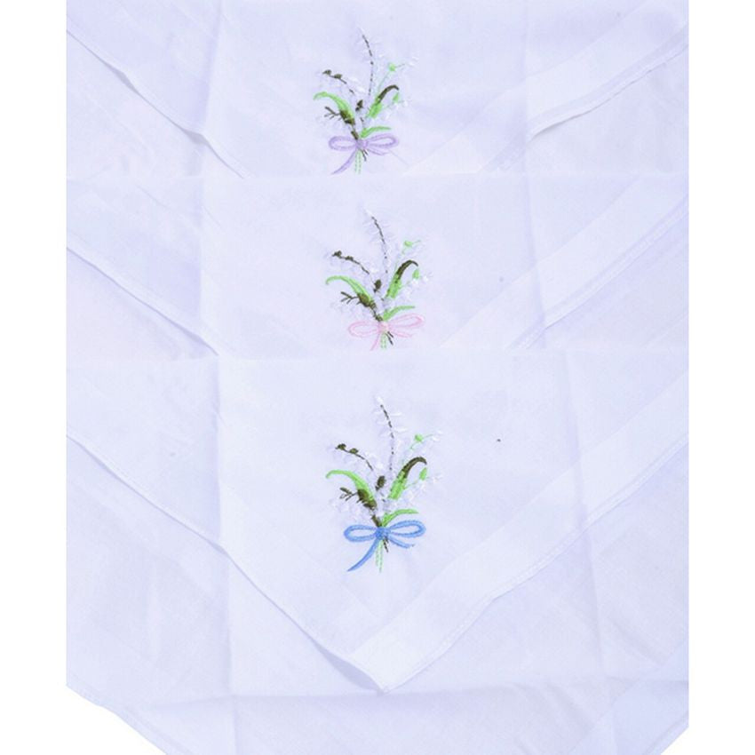 6 stk. Hvide Broderede Dame Lommetørklæder i 100% Bomuld - Lommetørklæde fra Selini N.Y. hos The Prince Webshop