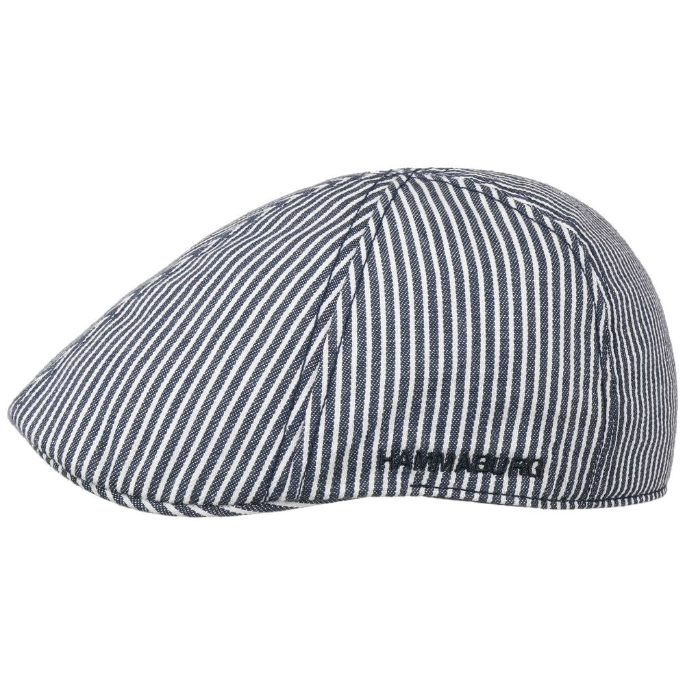 Blå & Hvid Stribet Bomuld Duck Cap - Flat Cap fra Hammaburg hos The Prince Webshop