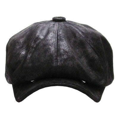 Sort Læder Newsboy Sixpence - Flat Cap fra Kim & Bae Classic Headwear hos The Prince Webshop