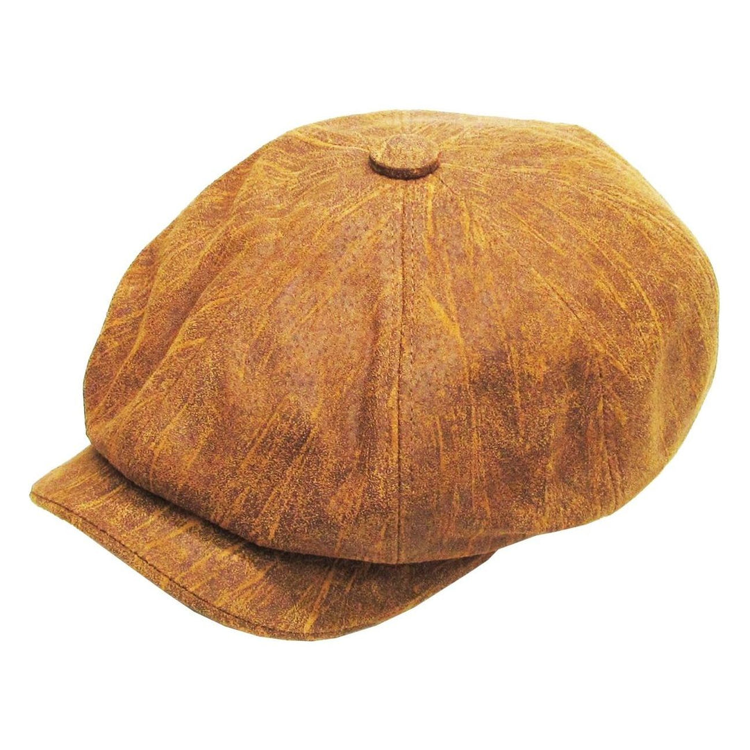 Lysebrun Læder Newsboy Sixpence - Flat Cap fra Kim & Bae Classic Headwear hos The Prince Webshop