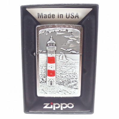 Lighthouse Emblem Zippo Lighter - Rødstribet Fyr - Zippo Lighter fra Zippo hos The Prince Webshop