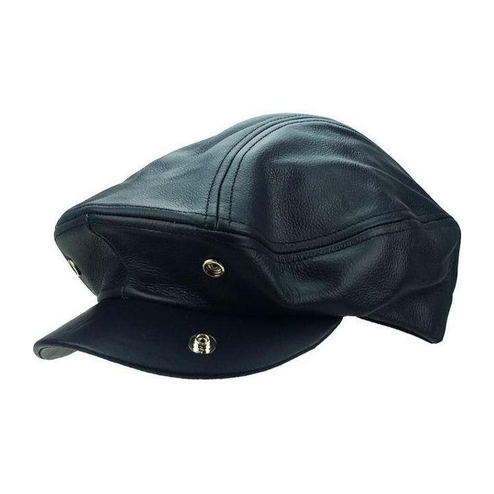 Mørkeblå Læder Sixpence Flat Cap - Flat Cap fra Ethos hos The Prince Webshop