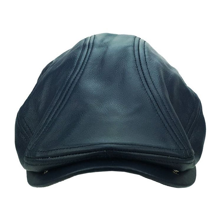 Mørkeblå Læder Sixpence Flat Cap - Flat Cap fra Ethos hos The Prince Webshop