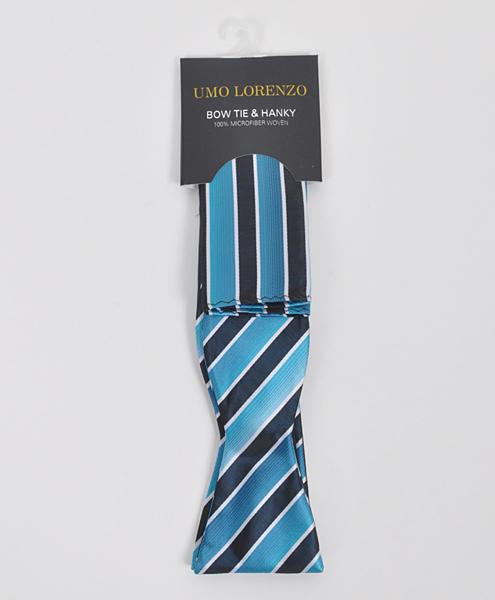 Selvbinder Butterfly og Lommeklud - Stripes of Turquoise - Butterfly & Lommeklud Sæt fra Umo Lorenzo hos The Prince Webshop