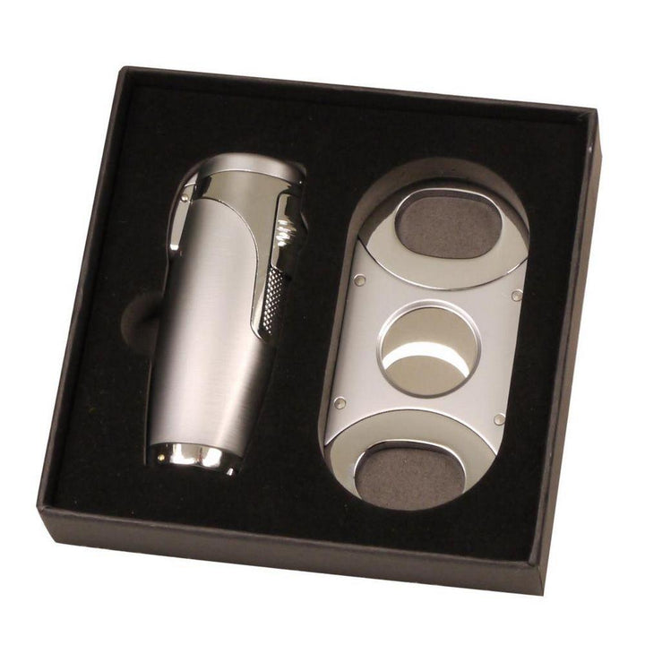 SKY 3-flame Jet Lighter med Cigar Cutter i Chrome - Lighter fra SKY hos The Prince Webshop