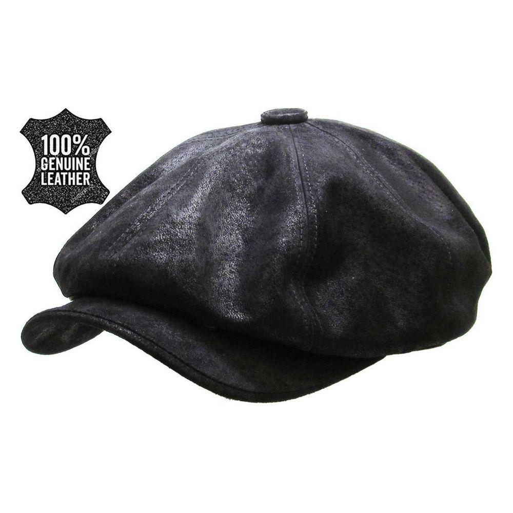 Sort Læder Newsboy Sixpence - Flat Cap fra Kim & Bae Classic Headwear hos The Prince Webshop