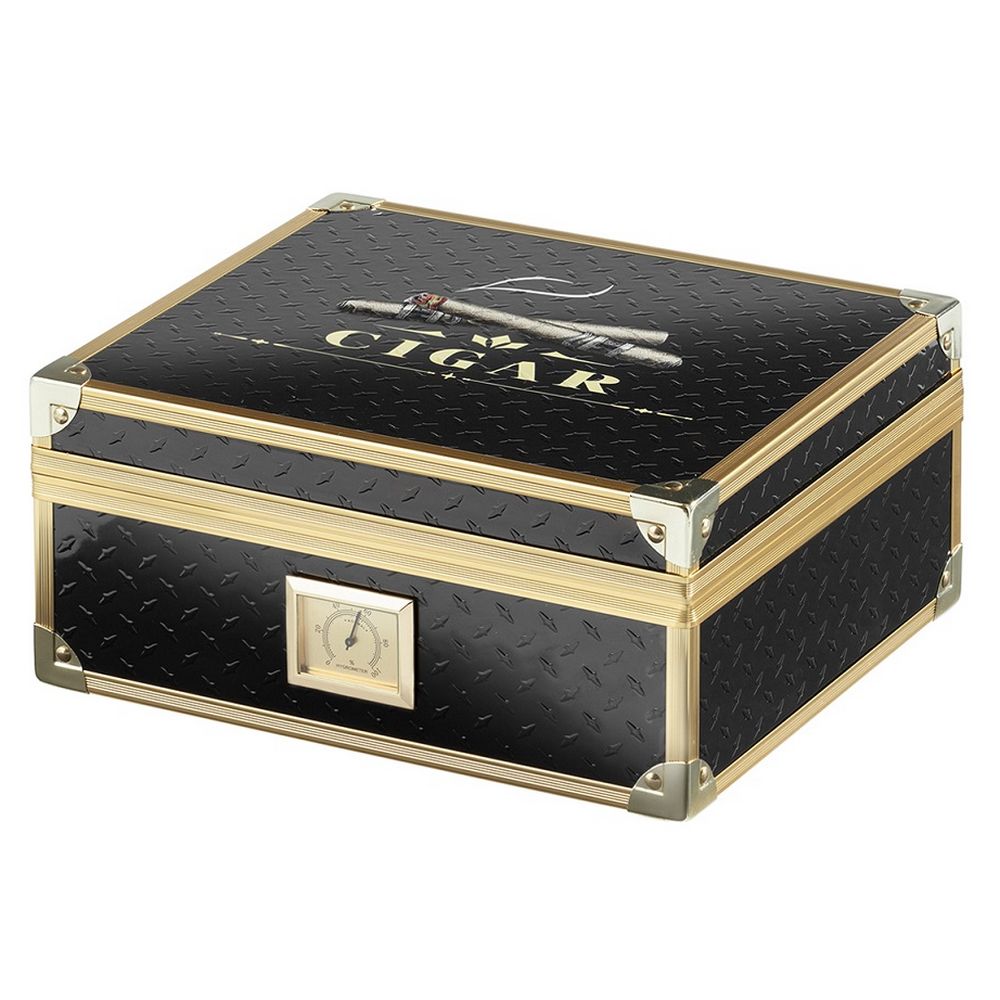 Angelo Cigar Humidor - Sort med Guldramme - Cigar Humidor fra Angelo hos The Prince Webshop