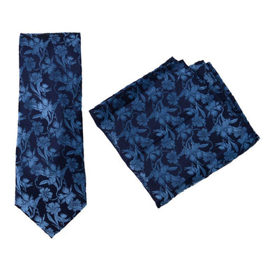 Blåtonet Floralt Slips + Pyntelommetørklæde - Slips fra Laurant Bennet Milano hos The Prince Webshop
