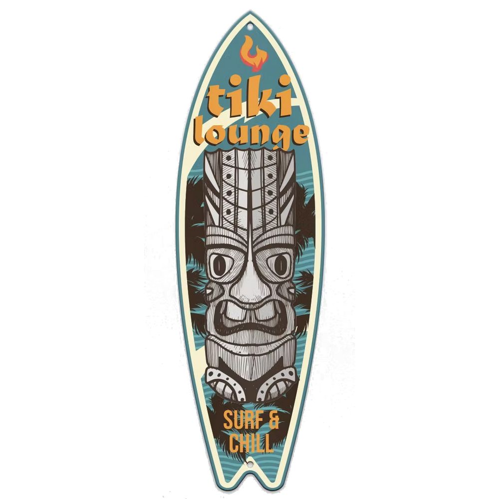 Retroworld Metalskilt Surfboard Tiki Lounge - 32 x 10 cm - Metalskilt fra Retroworld hos The Prince Webshop