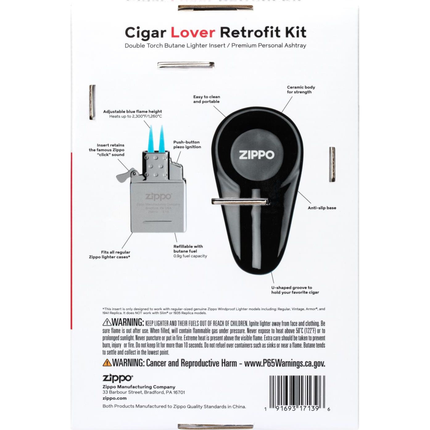 Zippo Cigar Lover Retrofit Kit - Jet Indsats + Askebæger - Zippo Tilbehør fra Zippo hos The Prince Webshop