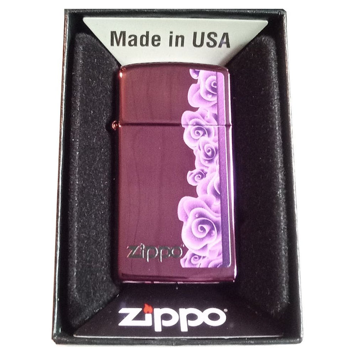 Original Slim Zippo Lighter - Purple Roses - Zippo Lighter fra Zippo hos The Prince Webshop