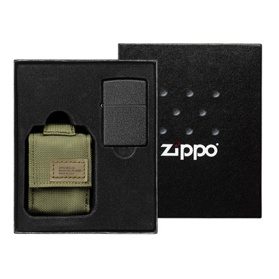 Zippo Molle Pouch OD Green + Black Crackle Lighter - Gave Ide fra Zippo hos The Prince Webshop
