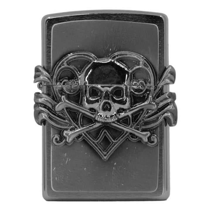 Zippo Lighter Skull with Heart 3D Emblem - Zippo Lighter fra Zippo hos The Prince Webshop